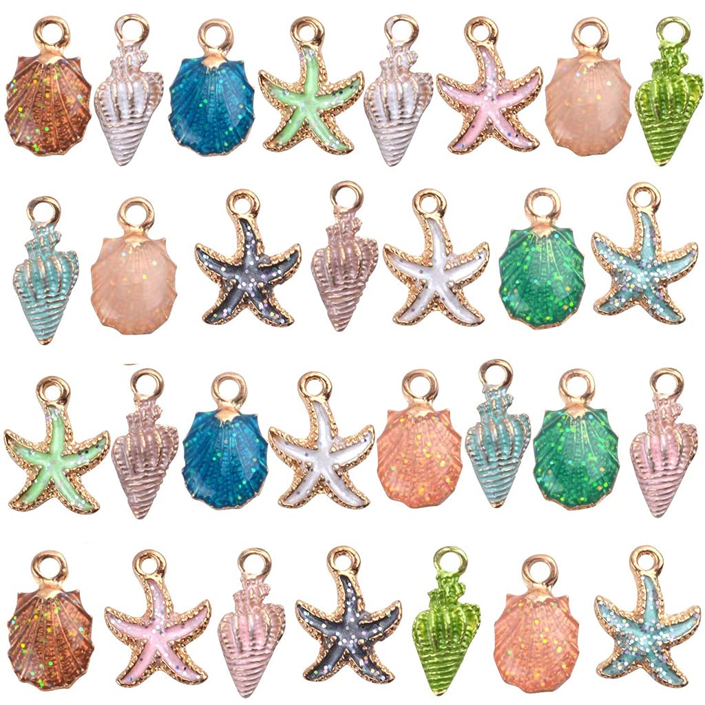 PALAY 30pcs Assorted Charm Pendants Lovely Gold Plated Enamel Marine Life Shell Starfish Conch Mixed for Jewelry Making PALAY 30pcs Assorted Charm Pendants Lovely Gold Plated Enamel Marine Life Shell Starfish Conch Mixed for Jewelry Making